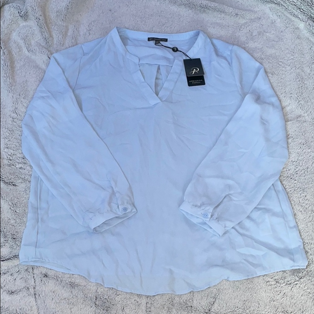 Adrianna Papell Pale Blue Long Sleeve Blouse